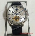 Knockoff IWC Schaffhausen Grande Portuguese Calendar Chronograph Watch SS Black Leather